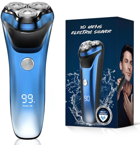 Rasierer Herren Elektrisch Rasierapparat, Elektrischer Rasierer 4D Rasur Barttrimmer mit Präzisionstrimmer, Elektrorasierer für Männer Nass- und Trockenrasierer, Wiederaufladbar, Tragbar, Blau