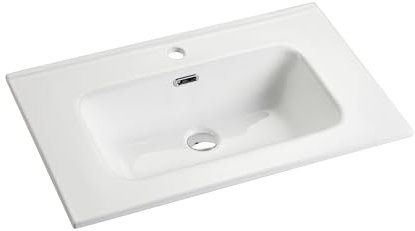 NUESTRA VIDA Lavabo Vasque Blanc Brillant à Encastrer, Lavabo Céramique Encastré, Lavabo Salle de Bain 610 x 460 x 175 mm en Céramique