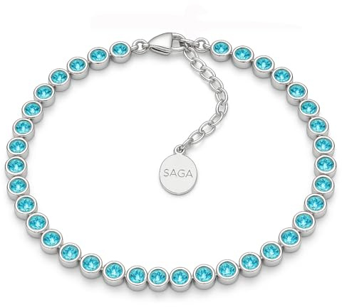 SAGA GIOIELLI® Bracciale Tennis Unisex in Acciaio Inossidabile, Lunghezza 16,5+3 cm, Zirconi da 4 mm, Regolabile – Elegante e Resistente, Idea Regalo Uomo Donna (CELESTE)