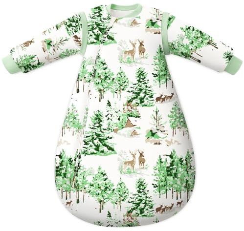 Unnivoll Sac de couchage bébé hiver 3,5 Tog 6-12 mois coton pour nouveau-nés avec manches amovibles Sac de couchage d'hiver en coton pour bébé, chaud et doux, 78 cm Pin Vert