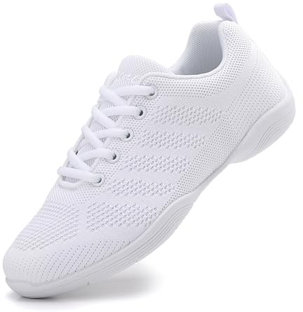 GlideMoves White Cheerleading Sneakers, Breathable Leather Upper, Sports Shoes for Dance & Cheerleading