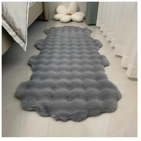 Bubbla sammetsmatta heminredning fluffig plysch soffa kudde mjuk halkfri stol dyna barn sovrum sängbord för sovrum (grå, 60 x 200 cm (23,6 x 78 tum)