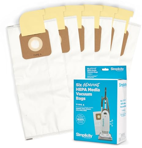 Simplicity Vacuums SAH-6 Certified Hepa Vacuum Replacement Bags, Fits with S20EZM Allergy Upright Vacuum Cleaner, Symmetry and 6 Series, Type A Bags, 6-pack Set