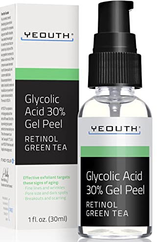 YEOUTH Glycolic Acid Peeling Gesicht, 30% Gel Professional, Sanftes Hautpeeling mit Retinol, Peeling Gesicht Frauen und Männer, Glykolsäure für Sichtbar Glattere Haut 30ml