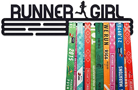 United Medals Runner Girl Medaillenhalter Running Laufen für 48 Medaillen Aufbewahrung - Läufer Geschenk Marathon Zubehör - Medal Holder Hanger Display Rack - Schwarz