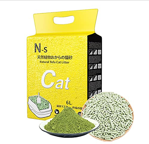 Diskbar Tofu-kattströ, naturliga formelingredienser, deodorisering och nolldamm & ultraklumpar, flera smaker, kattströfilter ingår (grönt te)