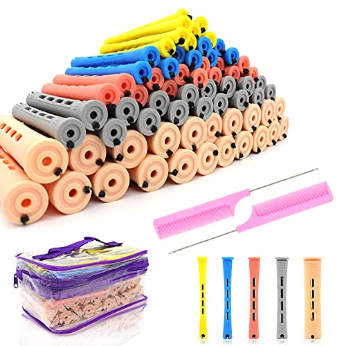 100Pcs Hair Perm Rods Set, 5 Sizes Plastic Hair Cold Wave Rods, Heatless Perming Rods Hair Curlers Rollers with Pintail Comb for Long Short Straight Curly Natural Hair DIY Hairdressing Styling Tools