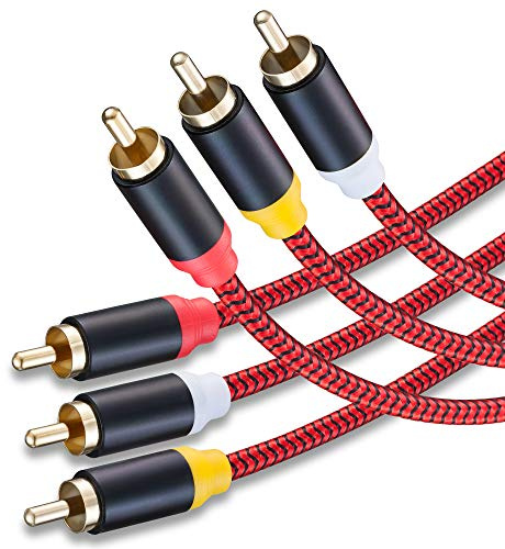 DnGeky Audio Video RCA Cable 2M,3RCA Male to 3RCA Male 24K Gold Plated Composite AV Cable Compatible with Set-Top Box,Speaker,Amplifier,DVD Player and more(6Ft/2M)