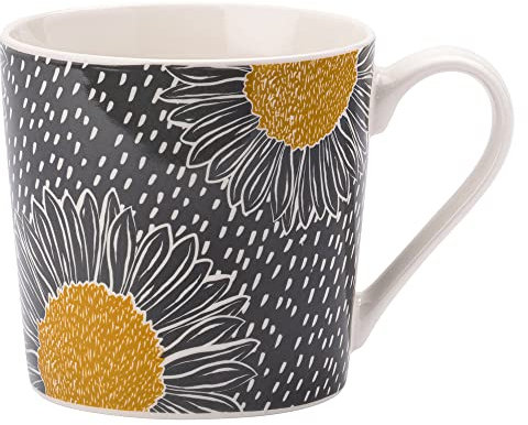 ENGLISH TABLEWARE Artisan Flower Floral Mug-Grey with Yellow Flower
