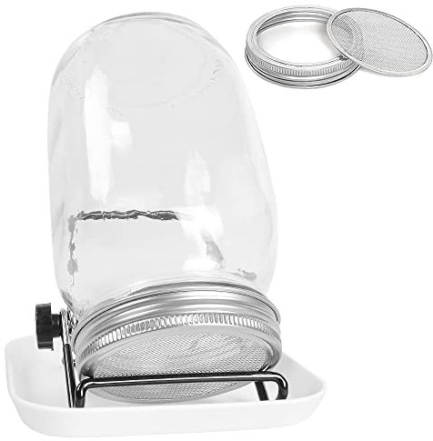 Sprouting Jar Kit, Mason Jars 36oz with Stainless Steel Screen Lids, Tray and Stand, Seed Growing Set for Home Kitchen Bean Sprouts, Broccoli Seeds, Alfalfa, Salad-1000ml