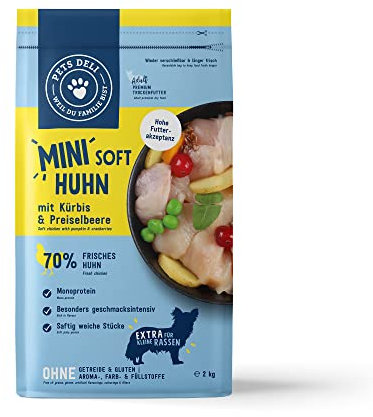 Pets Deli Soft Trockenfutter für kleine Hunderassen mit Huhn, Kürbis & Preiselbeere ohne Zucker und Gluten 2kg