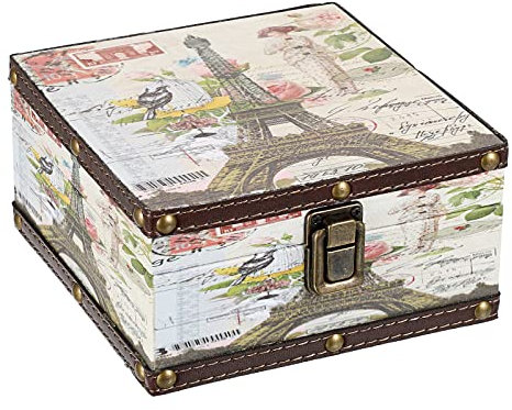 Hipiwe Vintage Wooden + PU Leather Decorative Trinket Jewelry Box Memento Case Keepsake Box Gifts For Girls Boys Home Decor, Eiffel Tower