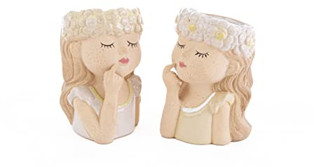 Mondocreazioni Coppia vasi in Ceramica Design con volti Decorati soprammobili per la casa ST 55012 (7,5 x h 10 cm)