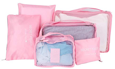 MOUMOUTEN 6 Pezzi Set di Cubi Organizer da Viaggio per Imballaggio, Borsa per Smistamento Abbigliamento Bagaglio Valigia Organizzatore per Imballaggio, Organizzatori per Borse da Viaggio(Rosa)