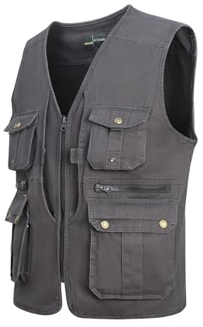 MeiLayM Hombres Al Aire Libre de Pesca Chaleco Vintage Casual Chaleco Malla Respirable Chaleco Transpirable Bolsillo Múltiple Chalecos Fotografía Caza Chaquetas sin Mangas Gris,3XL