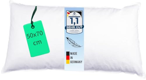 Luxusfeder Kopfkissen 50x70 cm Daunen Füllung 800g - Bezug 100% Baumwolle - Daunenkissen - Kissenfüllung - Kisseninlett - Sofakissen - Öko-Tex