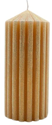 Dekorhjälte24 högkvalitativt bordsljus blockljus bordsljus hushållsljus blockljus med glitter i festlig beige, storlek: B/H ca 7 x 16 cm.
