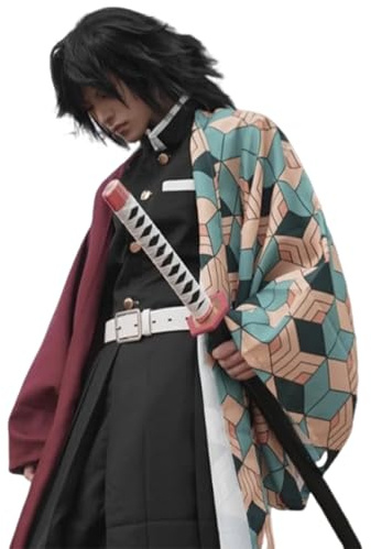 CR ROLECOS Kanroji Mitsuri Kimono Cosplay Disfraz Tomioka Giyuu Juego Completo Disfraz Anime Halloween Set,Red-Giyuu, XXL