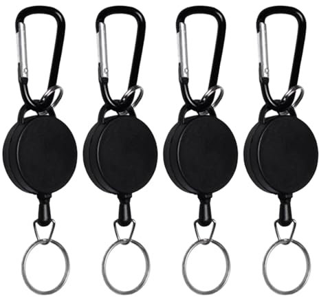 Schlüsselrolle Schlüsselanhänger Ausziehbar, 4 Stück Einziehbarer Schlüsselanhänger, Schlüssel Zipper und Ski Karten Halter, mit einziehbarer Stahlschnur, für Hose und Gürtel, Schwarz