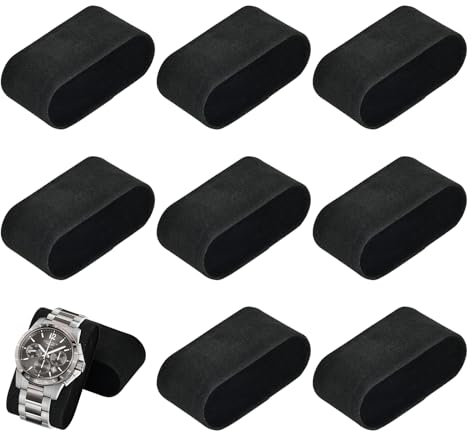 Amexo 8 Pièces Coussin Montre 8×4.5×3cm - Velour Coussins de Boîte à Montres - Présentoir pour Rangement et Collection de Bijoux, Bracelets - Noir
