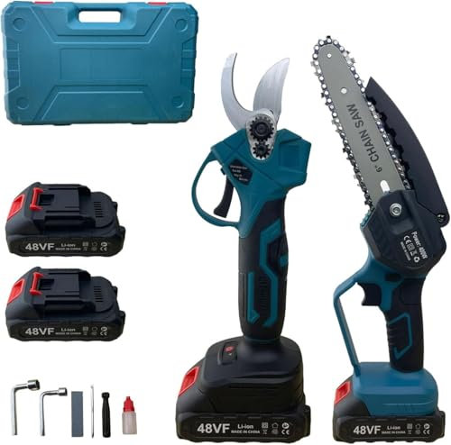 K2 STORE - Kit Potatura a Batteria Con Forbici e Motosega a Batteria 6 Pollici, Kit 2 in 1, Cesoie E Mini Motosega Elettriche per Potatura Giardino Rami Arbusti Vigneto