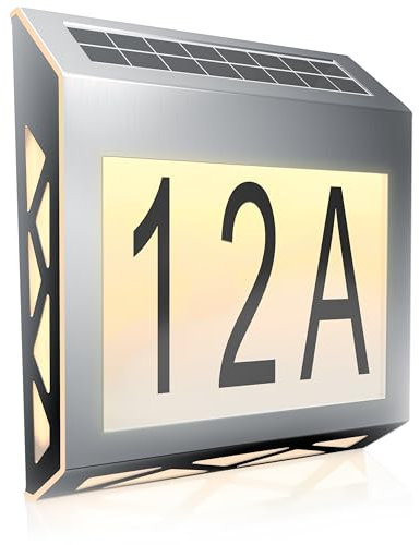 CSL - LED Solar Hausnummernleuchte Edelstahl - Hausnummer beleuchtet Solar - Automatische Tag- und Nachterkennung - Solarpanel Leuchte 10 Lumen - Hausnummernschild IP44