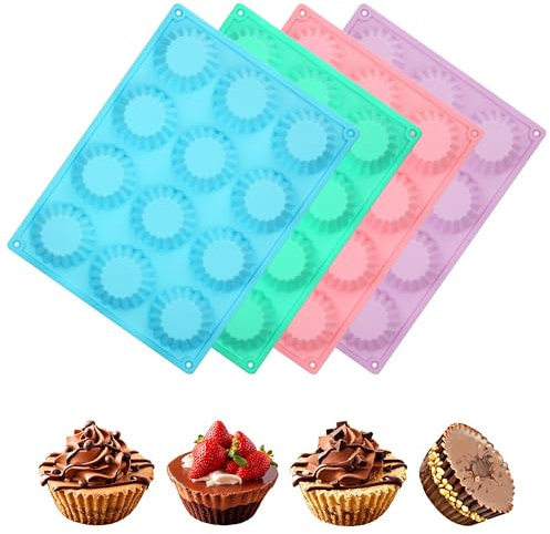 Tranrantic 4 Pezzi Stampo per Cioccolato per Burro Di Arachidi,Riutilizzabili e Lavabile in Lavastoviglie Stampi Cioccolatini Silicone per Cioccolato,Muffin,Dolce,Gelatina(Blu + Verde + Rosa + Viola)