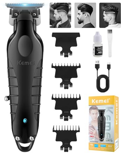 KEMEI PG2299 - Cortapelos profesional para hombres, recortadora de barba inalámbrica, cortadora de pelo eléctrica con hoja en T cero huecos, recargable por USB con 3 peines guía