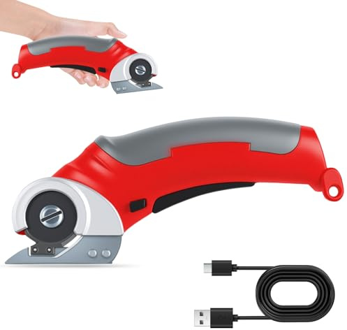 Kartonschneider Elektrisch, 2000 Mah Elektrische Schere, 4,2 V Elektrischer Schere Mit Sicherheitsschalter, Für Stoffe Teppiche Leder(Rot)
