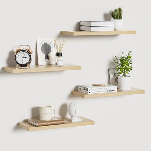 Uervoton Lot de 4 étagères flottantes en bois de paulownia de 40 cm, style rustique pour chambre à coucher, salon, cuisine, bureau (40 cm, rustique)