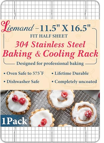 Cooling Racks for Cooking and Baking - 11.5x16.5 Oven Safe Premium Stainless Steel Heavy Duty Baking Rack Tight-Wire, Fits Half Sheet Pan for Roasting & Grilling & Cooking - 1 Pack