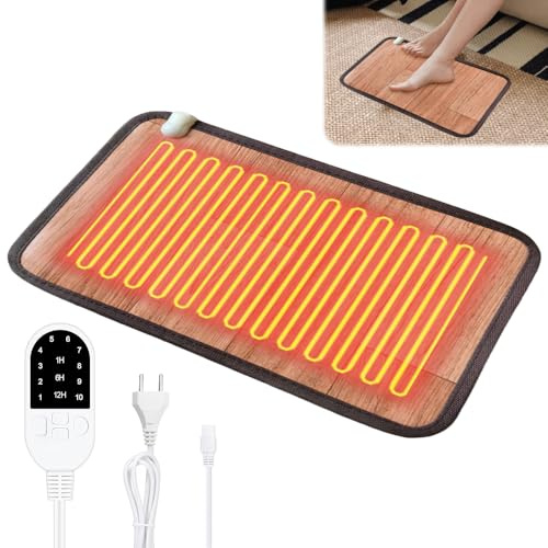 Chauffe Pied Électrique, TGKYK 30 * 50 cm Tapis Chauffant Bureau Pied avec 10 niveaux de chauffage et 3 minuteries, Chauffe Pieds Chauffant Électrique pour la maison et le bureau (Grain de Bois)