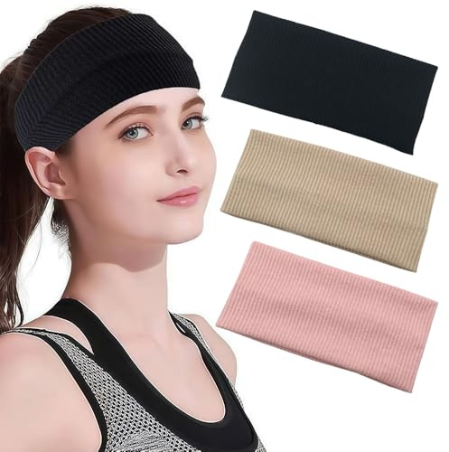 BWOOOWE 3 Pezzi Fascia Capelli Donna a Coste Larga Elastica Tessuto Morbido Accessorio Antiscivolo Fascia per Capelli Sportiva Elegante Multifunzionale Fascette