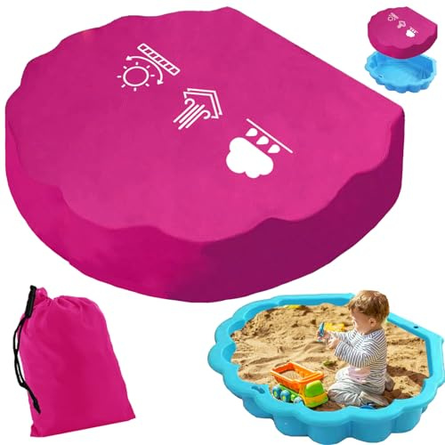 LUKIUP Sandkasten Abdeckung 100x100x15 cm,Sandkasten Rosa/Blau Abdeckung Abdeckplane mit Kordelzug Elastikband, Sandmuschel mit Deckel,Sandkasten Muschel für Sand und Wassermuscheln (Rosa)