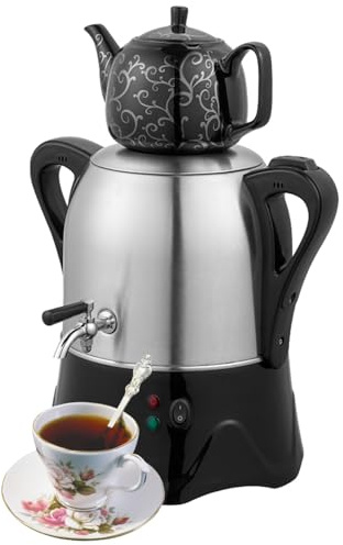 2000W elektrisk turkisk tebryggare, 3L kanna i rostfritt stål & 1L keramisk tekopp, turkisk samovar med varmhållningsfunktion, koktorrskydd for kaffe, doftande te, turkiskt te(Black)