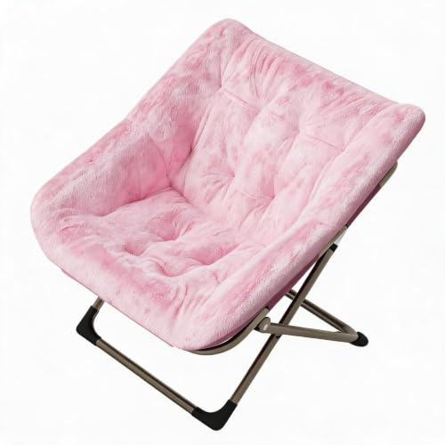Silla lounge plegable compacta individual de pelo sintético, estructura metálica estable sin necesidad de montar, soporta hasta 136 kg, mueble decorativo funcional para apartamento, salón y oficina