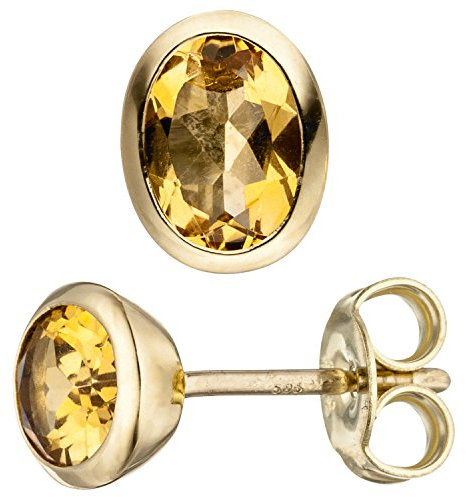 Jobo Damen Ohrstecker oval 585 Gold Gelbgold 2 Citrine gelb Ohrringe Citrinohrringe