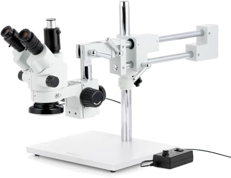 AmScope - 7X-45X Simul-Focal Stereo Zoom Microscope on Boom Stand with 144 LED Ring Light - SM-4NTP-144