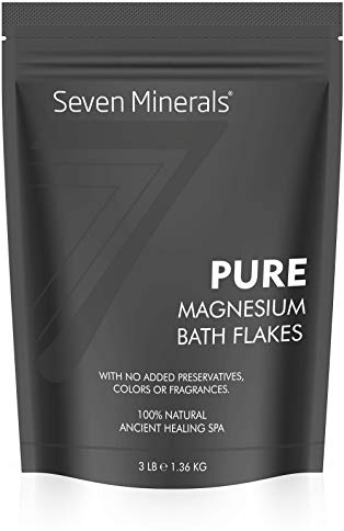 Seven Minerals Pure Magnesium Chloride Flakes 3 lb - Absorbs Better Than Epsom Salt - All Natural Unscented Foot Soak (15 uses) or Full Body Bath (8 uses) for Relaxation, Muscle Pain and More!