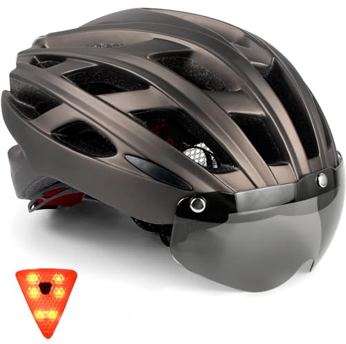 KINGLEAD Casque de Vélo Hommes Femmes Adulte avec éclairage LED et Magnétiques Visière,Casque VTT Cyclisme Route Amovible et Réglable Certifié CE