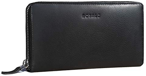ROYALZ 'Lilly' Monedero Vintage para Mujer con Bloqueador RFID - Bolsillo Hecho de Piel de búfalo - auténtico Formato apaisado Bolsillo clásico Grande Grande, Color:Negro