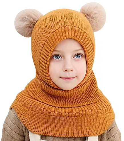 Rayson Bambini Cappello Invernali Calda Carina Berretto Invernale in Pile per Bambini con Cappuccio a Maglia Sciarpa con Cappuccio Copricapo Balaclava Cappello da Sci(Giallo)