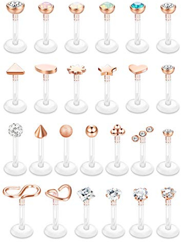 Kakonia 25 Stk. Tragus- & Helix Piercing Ohrstecker Labret & Medusa Ashley Schmuck 16G aus Chirurgenstahl & Acryl