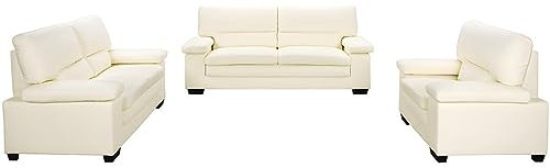 Vente-unique-Couchgarnitur 3+2+1 - Büfelleder - Elfenbeinfarben - Mimas II