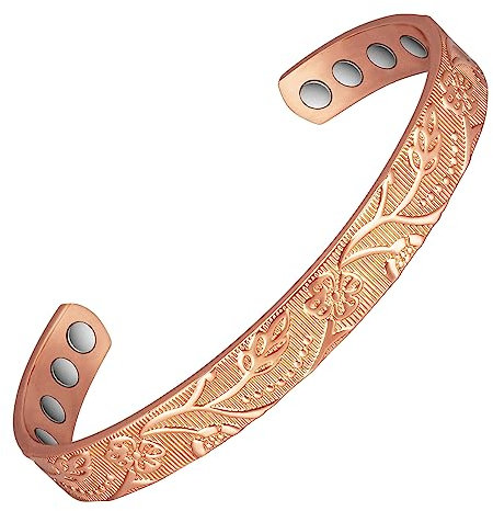 3500 Gauss Magnetic Therapy Weibliche Arthritis Kupfer Armband, 99.99 Reine Kupfer Pflaumenblüten Muster Armband, enthält 8-Magnete, fördert effektiv die Blutzirkulation und verliert Gewicht