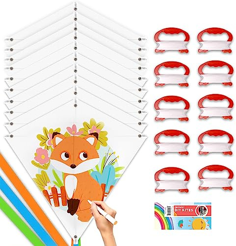 Mint's Colorful Life Lot de 10 Cerfs-Volants à Faire soi-même pour Enfants - Kit de Fabrication de Dragons en Vrac - Décoration de fête - Blanc - Lot de 10