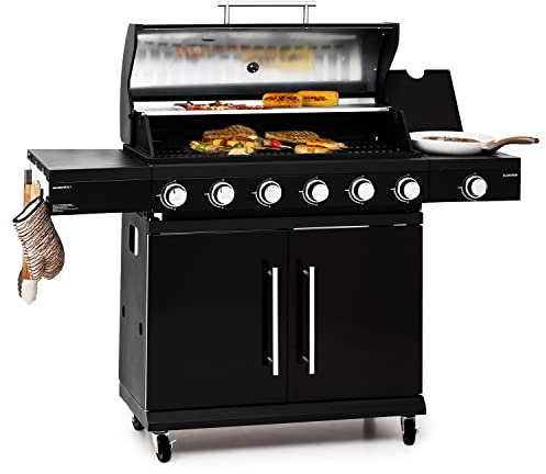 Klarstein Barbacoa de Gas con Grill, BBQ 7 Quemadores Gas 19300W y Parrilla de Acero Inoxidable, para Gas Propano y Butano, Incluye Termostato para Controlar Temperatura, Cocina Gas Portátil