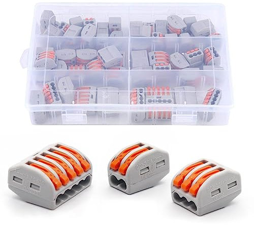 Ruikdly Kabelklemmen Elektro 60 Stück Set Kabelverbinder Klemme mit Betätigungshebel Lüsterklemmen Steckbar 4mm² Leiter Klemme für Feste Kabe 2-5 Leiter Verbindungsklemme Elektrische Anschlussblöcke