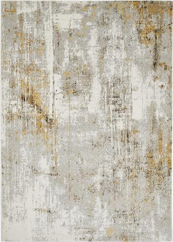 -LUXOR- living Kurzflor Teppich Molinos – moderner Webteppich mit abstraktem Muster, pflegeleicht & strapazierfähig, ideal für Wohnzimmer, Schlafzimmer & Flur, 120 x 170 cm, Grau-Gelb