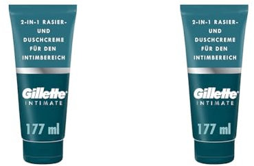 Gillette Intimate Intimpflege Rasierset für Männer (177 ml), 2-in-1 Rasier- und Duschcreme, formuliert für die Behaarung im Intimbereich, mit Aloe, frei von Parabenen (Packung mit 2)